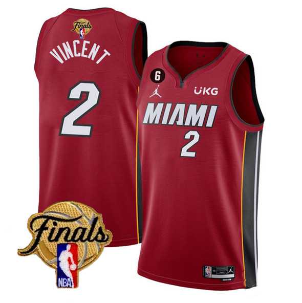 Men%27s Miami Heat #2 Gabe Vincent Red 2023 Finals Statement Edition With NO.6 Patch Stitched Basketball Jersey->memphis grizzlies->NBA Jersey